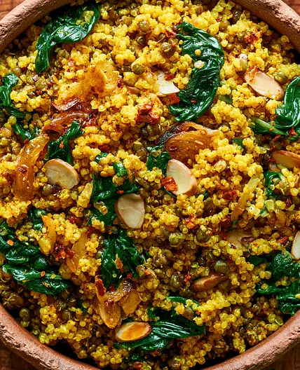 Moroccan Quinoa and Lentil Salad with Spiced Onions