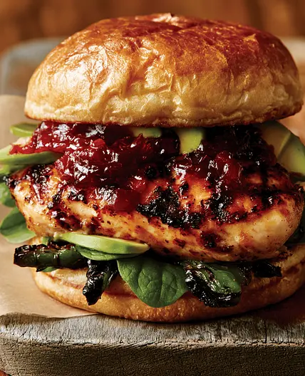 Grilled Chicken Burger with Cranberry Jalapeño Sauce