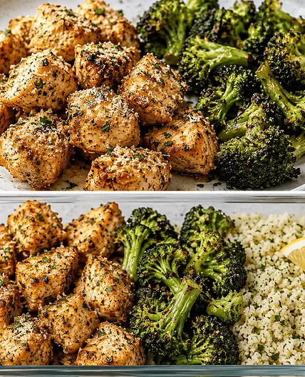 🍗 Garlic Parmesan Chicken with Roasted Broccoli & Cauliflower Rice