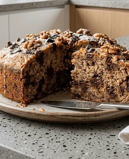 Banana Cake with dark chocolate and walnuts