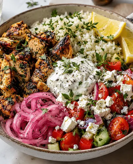 Mediterranean Chicken Souvlaki Bowls with Fresh Thyme