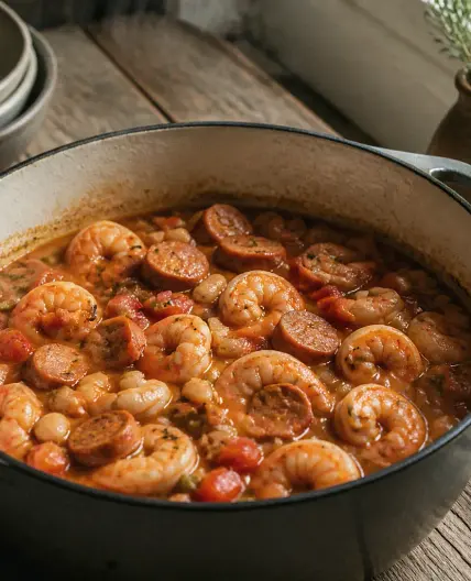 White Bean Stew with Shrimp and Chicken Sausage