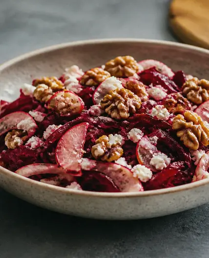 Beet Apple Salad with Candied Walnuts and Cashew Cheese