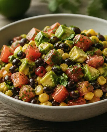 Mexican Tomato Salad with Black Beans, Corn, and Avocado