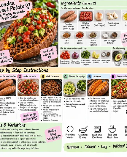 Lolo's Loaded Sweet Potato with Mince, Avocado & Fresh Salsa