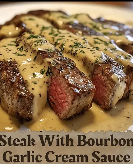 Steak With Bourbon Garlic Cream Sauce