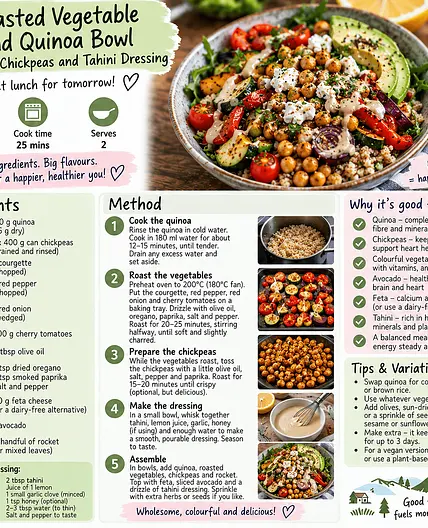Lolo's Vegetable and Quinoa Bowl with Feta, Chickpeas and Tahini Dressing