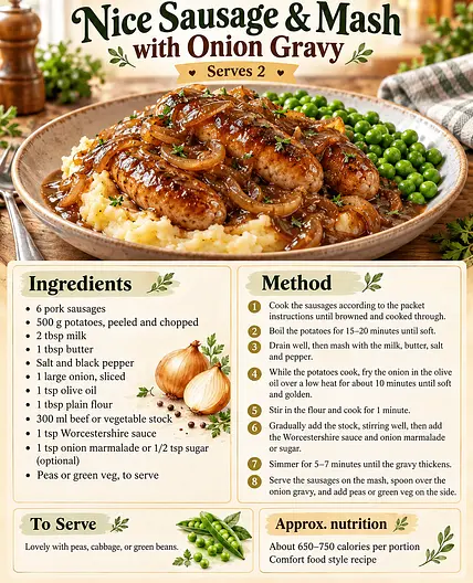 Lolo's Nice Sausage & Mash with Onion Gravy