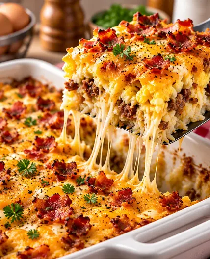 Breakfast Casserole with Hashbrowns and Bacon