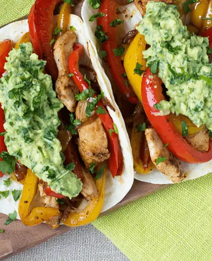 Chicken & Bell Pepper Fajitas with Guacamole