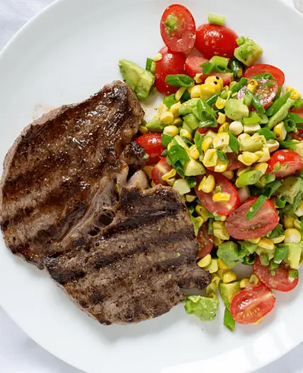 Grilled Steak with Tomato, Corn & Avocado Salad