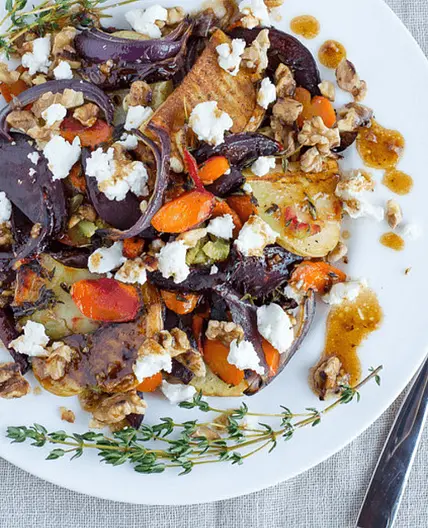 Roasted Root Vegetable Salad with Goat Cheese & Walnuts