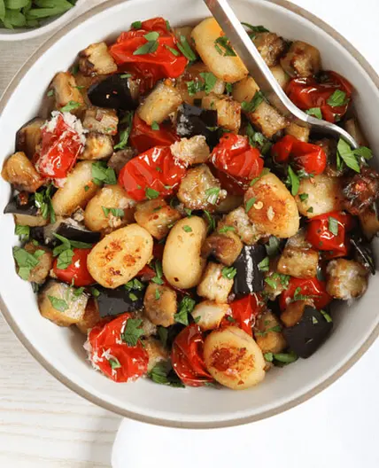 Sheet Pan Gnocchi "alla Norma" with Roasted Eggplant and Tomatoes