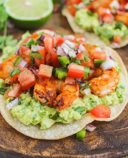 Shrimp Tostadas with Guacamole & Pico de Gallo