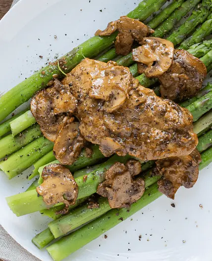 Skillet Dijon Chicken & Mushrooms with Asparagus