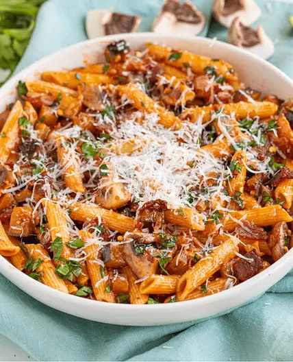Spicy Bacon, Eggplant & Mushroom Pasta (Amatriciana) with Parsley