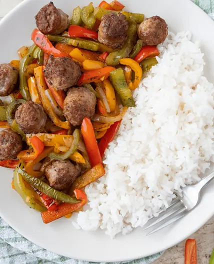 Spicy Italian Sausage & Mixed Pepper Skillet with Rice