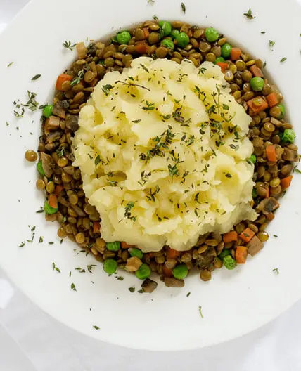 Vegetarian Shepherd's Pie with Lentils, Mushrooms & Carrots