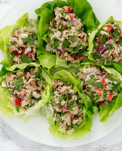 Tuna Salad Lettuce Wraps with Avocado & Bell Pepper