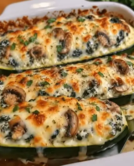Spinach Mushroom and Ricotta Stuffed Zucchini