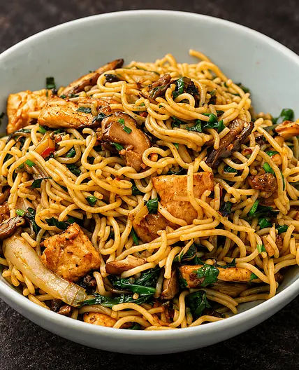 Chicken Rice Noodles with Shiitake, Baby Bok Choy & Thai Basil