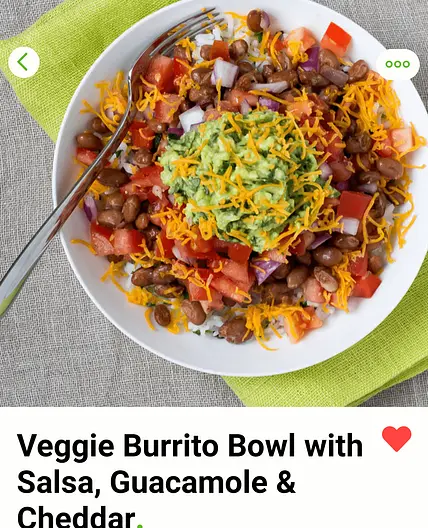 Veggie Burrito Bowl with Salsa, Guacamole & Cheddar