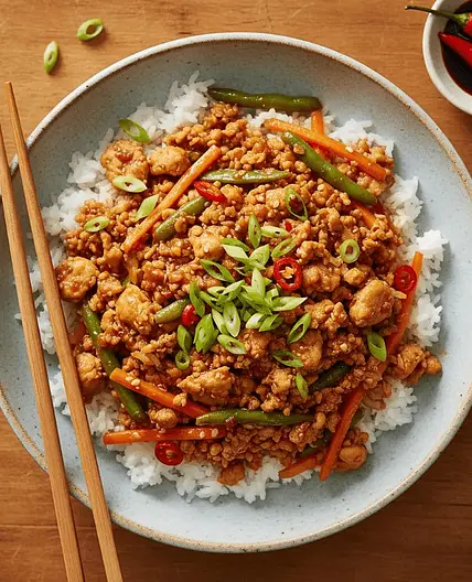 Korean spicy chicken mince bowls
