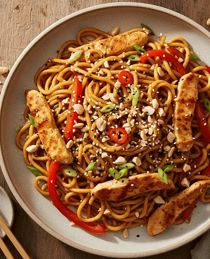 Spicy peanut chicken noodles