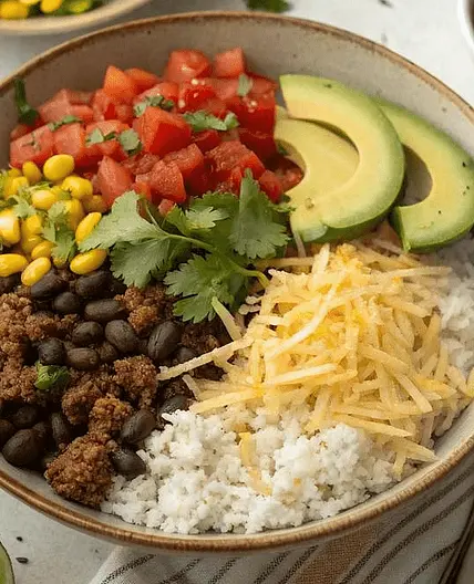 Smokey black bean and corn burrito bowls