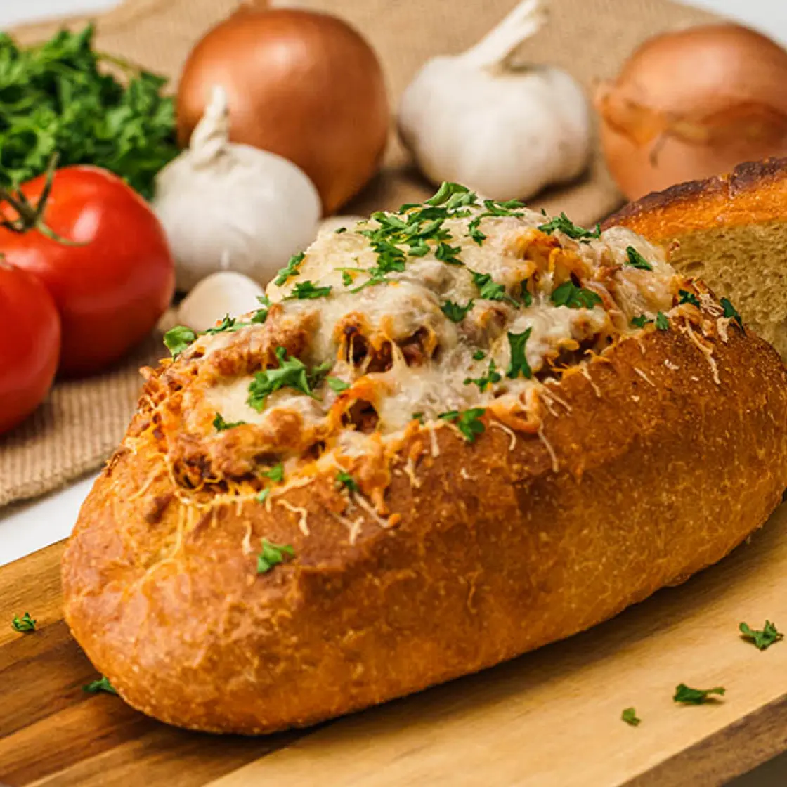 Spaghetti Stuffed Garlic Bread