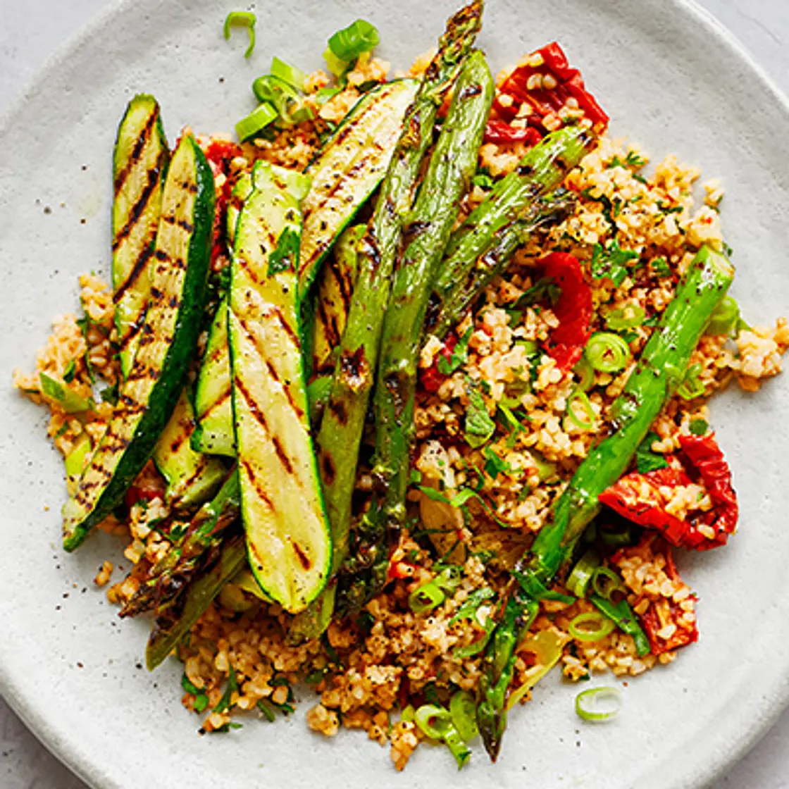 Chargrilled Tomato Tabbouleh with Spring Greens