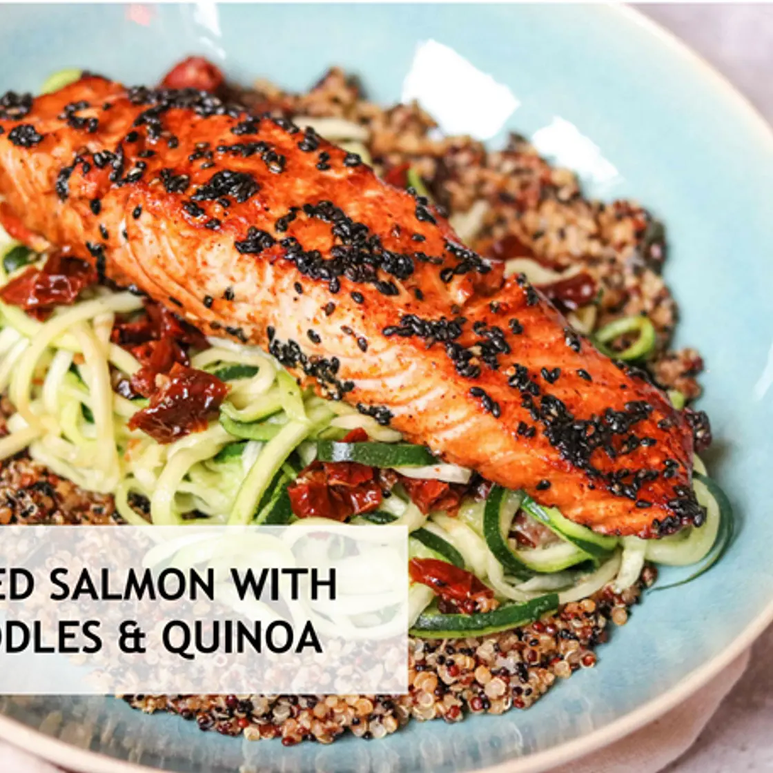 BAKED SALMON WITH ZOODLES & QUINOA