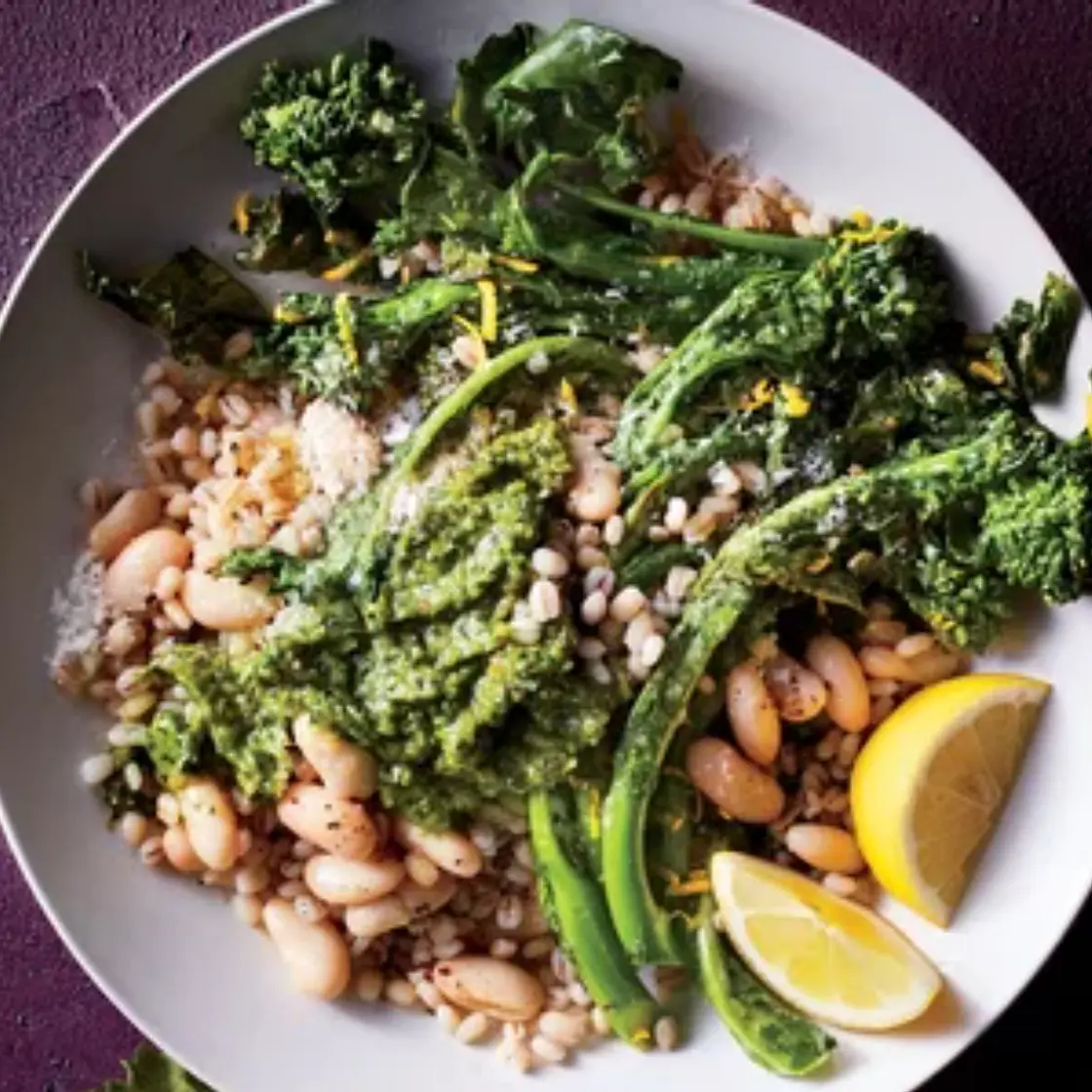 Broccoli Rabe and Barley Grain Bowl With Cilantro Pesto