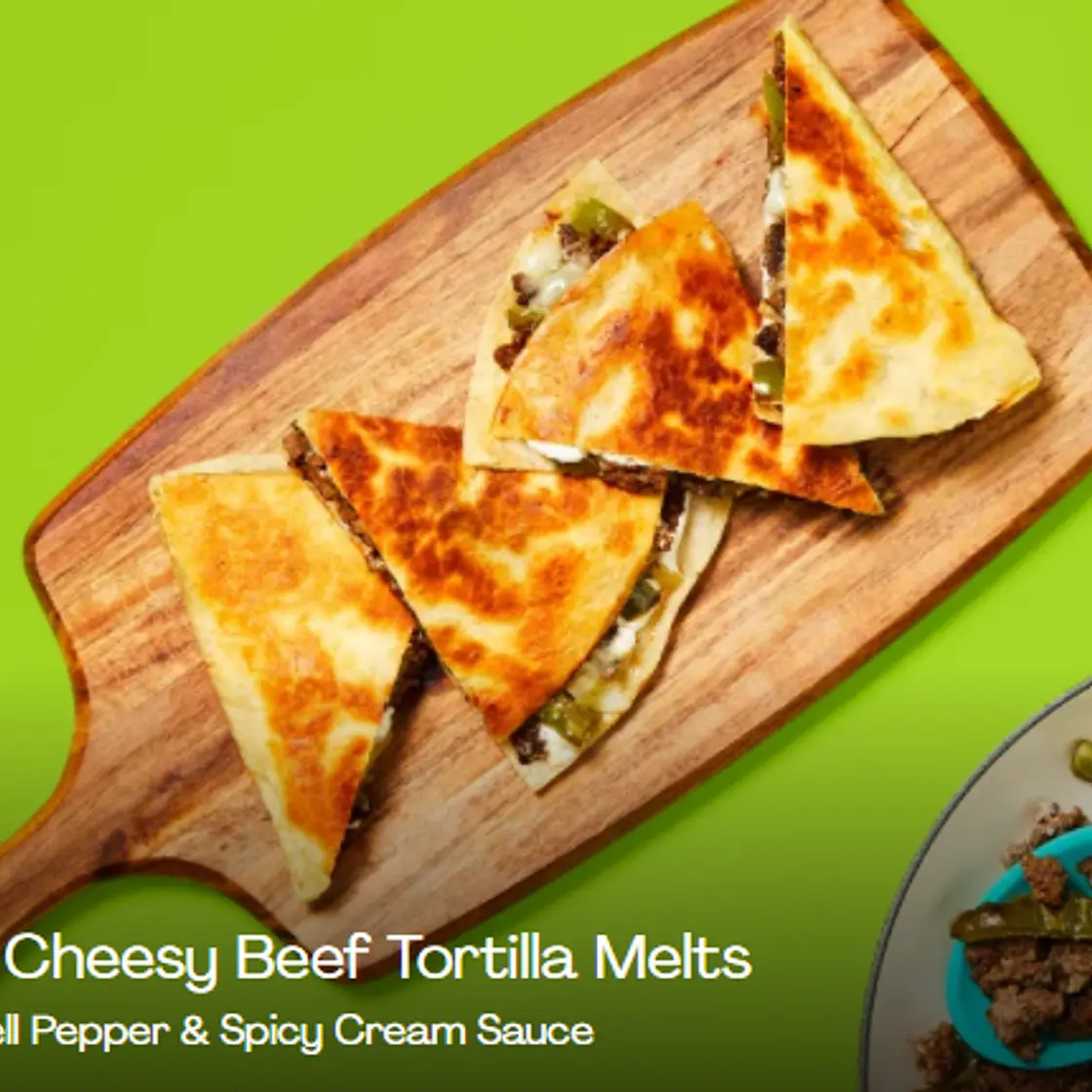 One-Pan Cheesy Beef Tortilla Melts with Green Bell Pepper & Spicy Cream Sauce