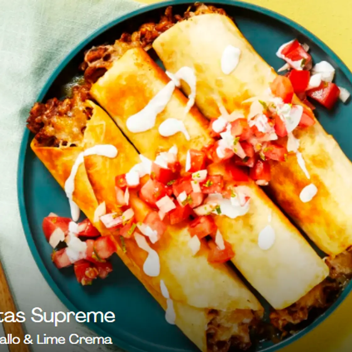 Beef Flautas Supreme with Pico de Gallo & Lime Crema