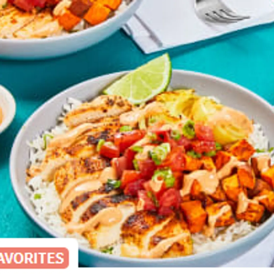 Chipotle Chicken & Rice Bowls with Roasted Sweet Potato & Salsa Fresca