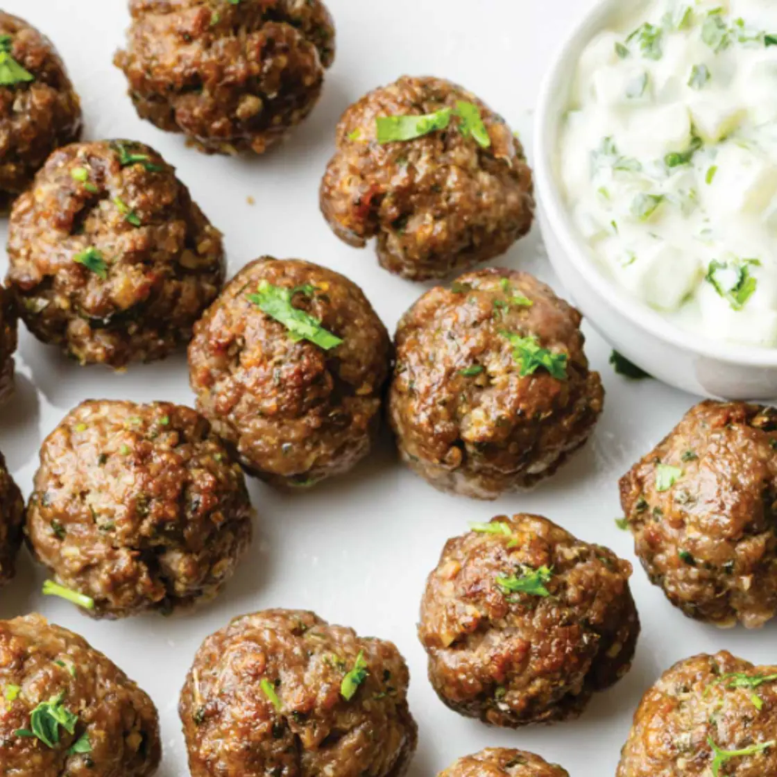 Greek Meatballs with Avocado Tzatziki Sauce