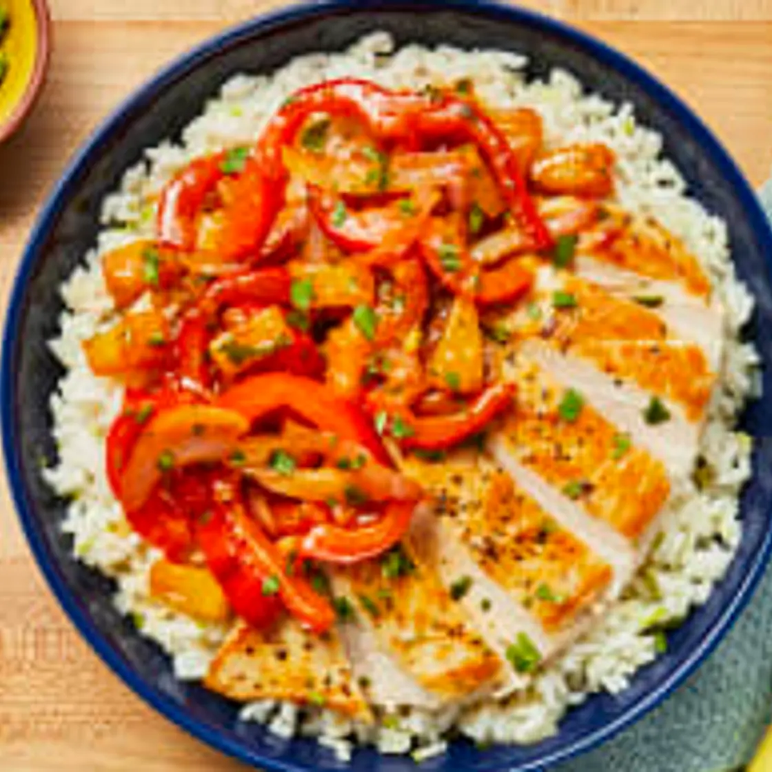 Tangy Tropical Chicken with Bell Pepper over Ginger Rice