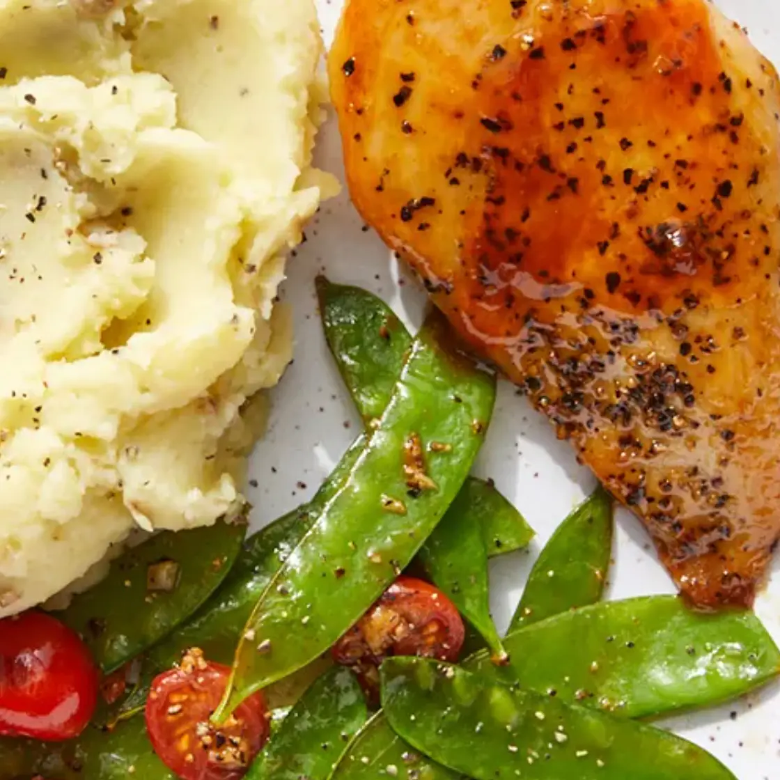 Miso Chicken with Snap Peas and Garlic Roasted Tomatoes