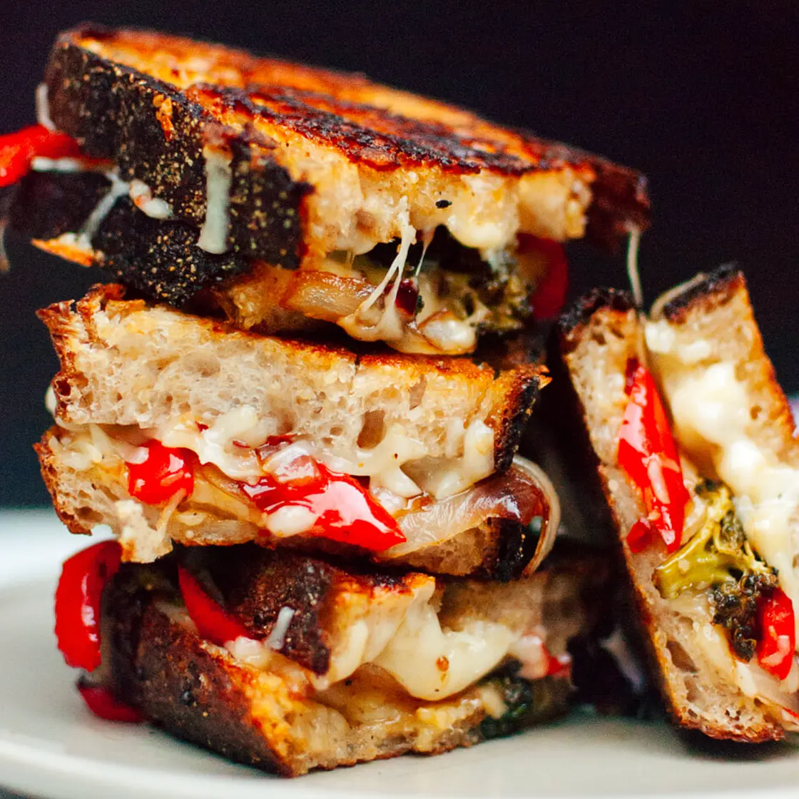 Veggie Grilled Cheese (Balsamic Roasted Broccoli, Red Peppers, etc.)