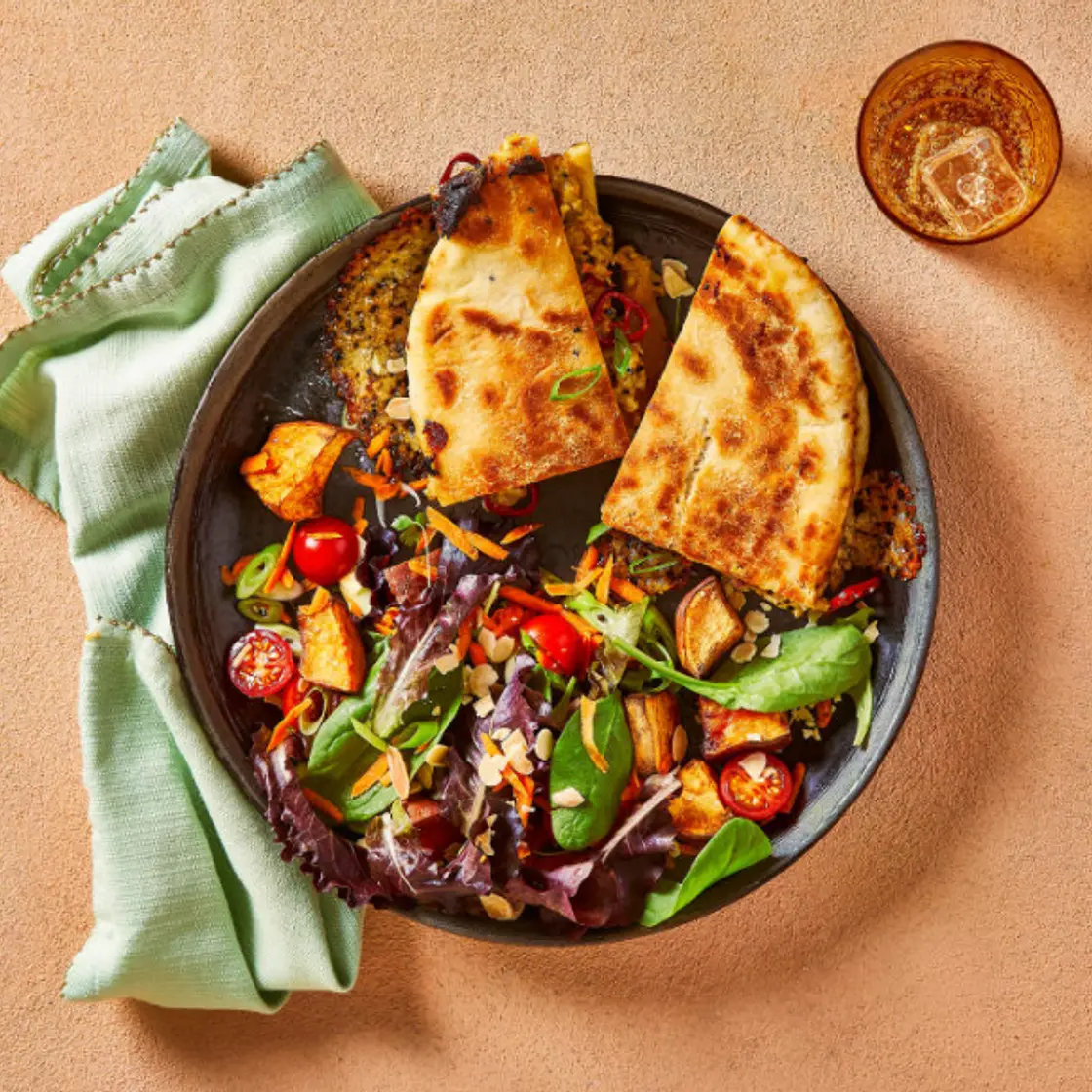 Cheddar, Chilli & Mango Naan Toastie With Salad