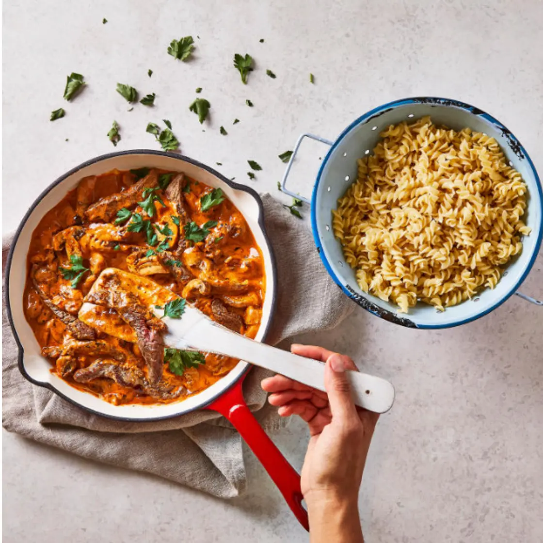 10-Min Beef & Mushroom Stroganoff With Fusilli