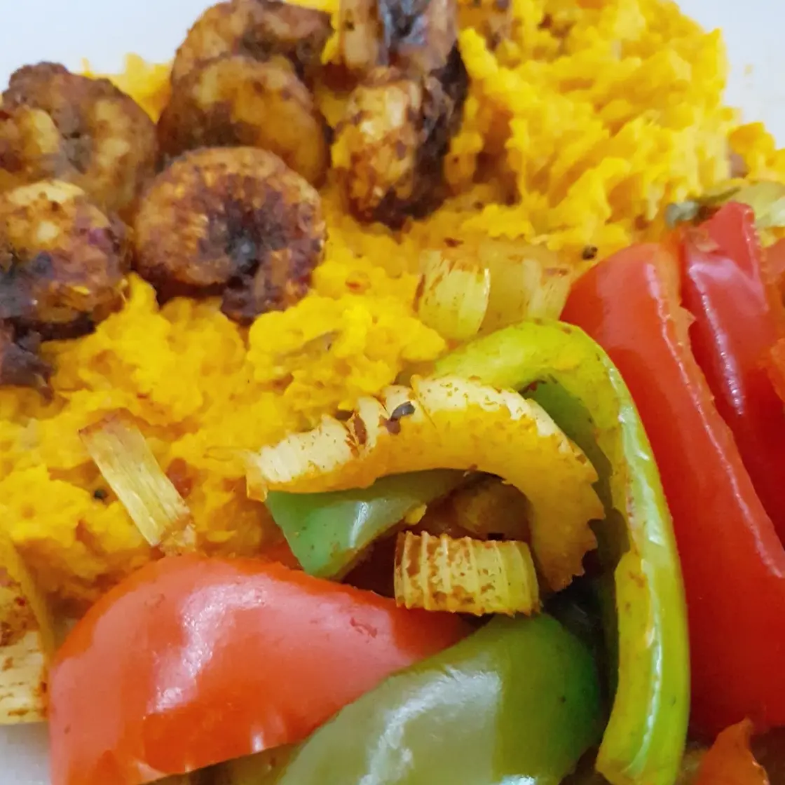Grilled Cajun Prawns with Sweet Potato Mash