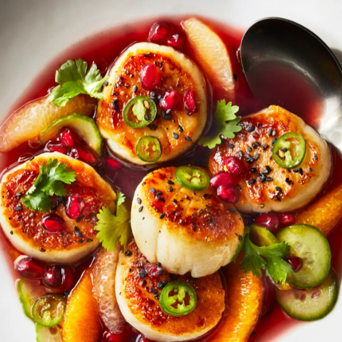 Seared Scallops with Pomegranate and Meyer Lemon