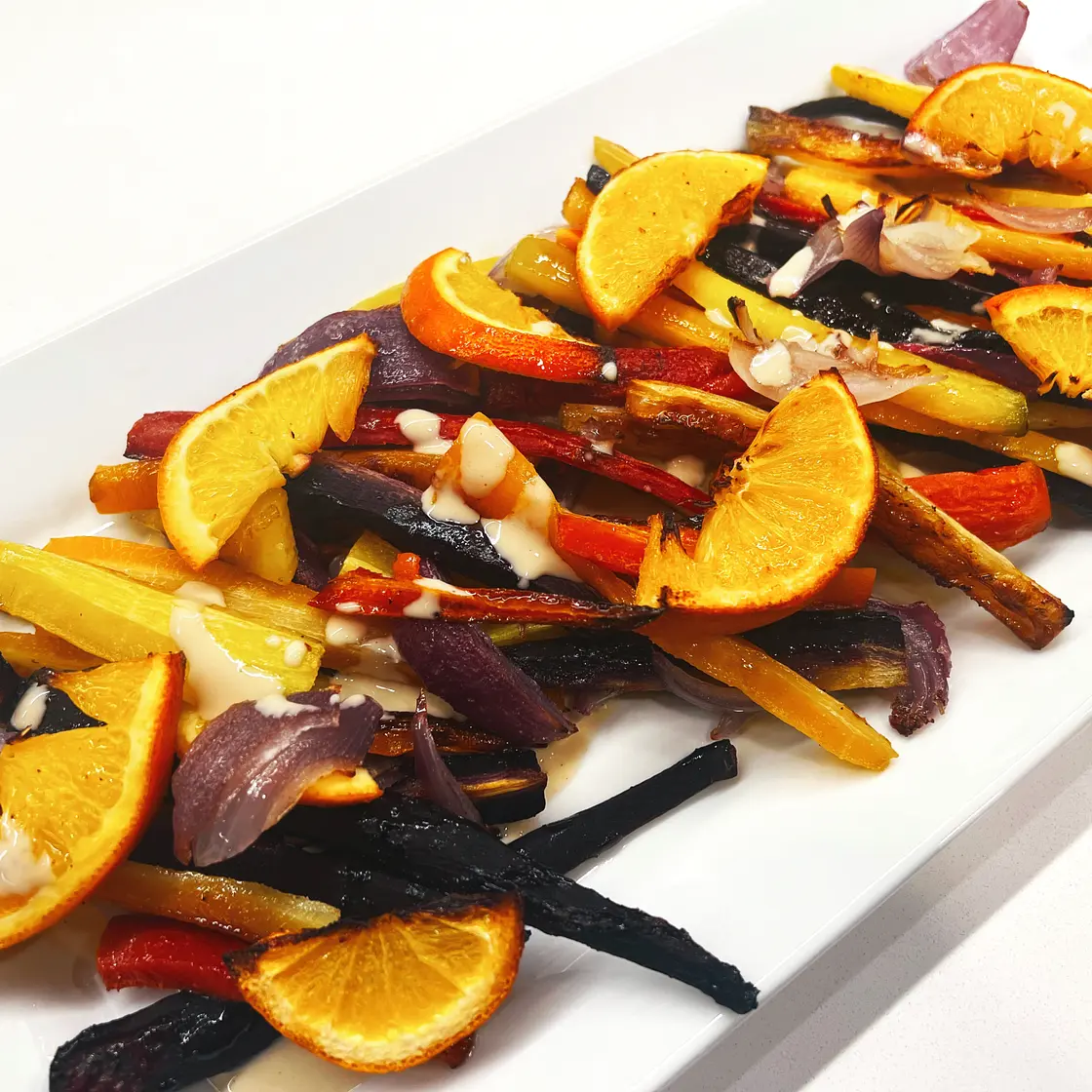 Roasted Rainbow Carrots with Citrus & Tahini