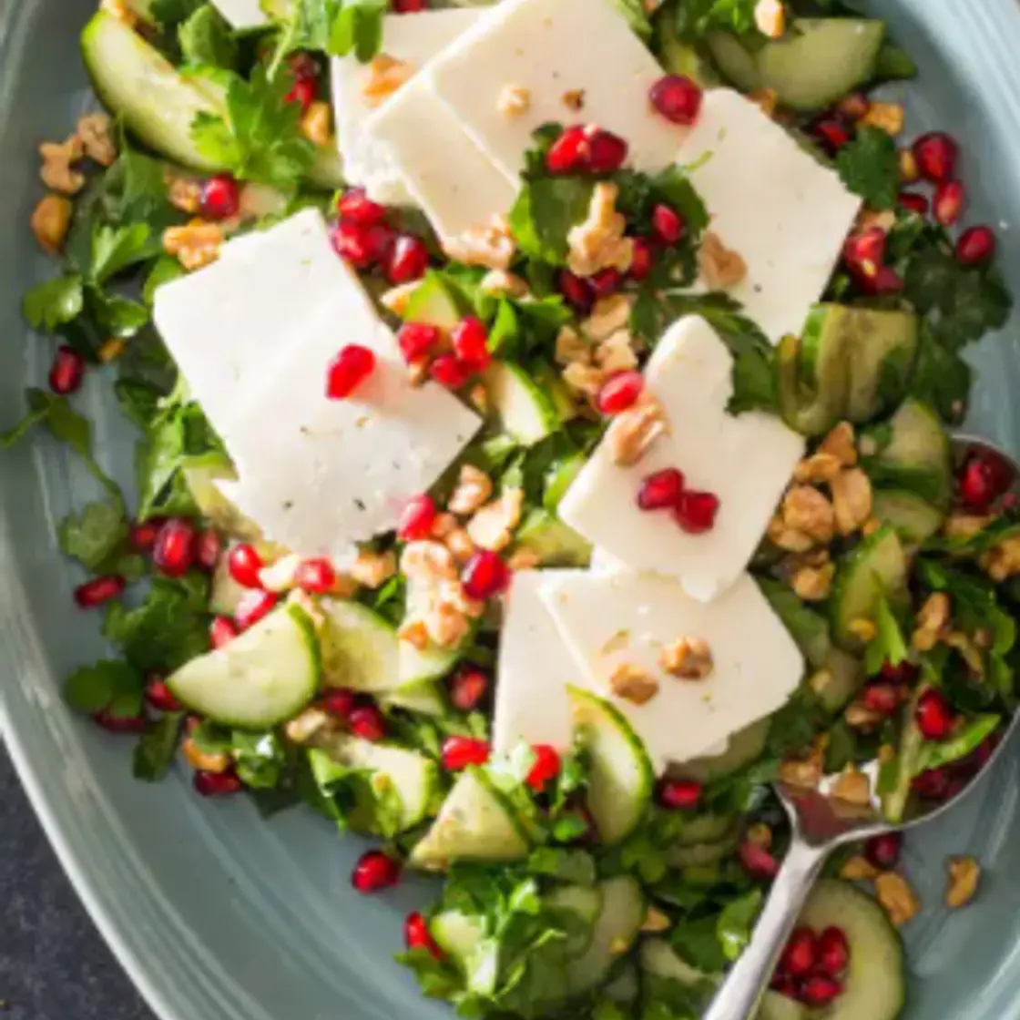 Parsley-Cucumber Salad with Feta, Pomegranate, and Walnuts