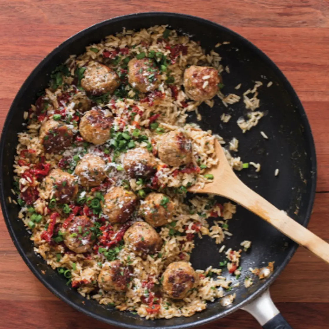 Turkey Meatballs with Lemony Brown Rice and Sundried Tomatoes