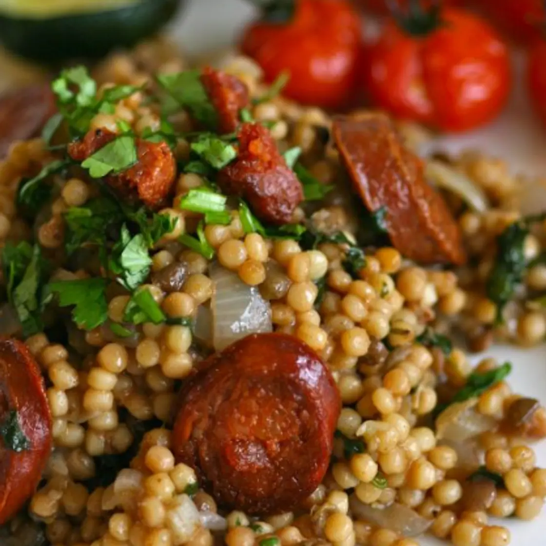 Pearl Couscous with Chorizo and Chickpeas (More...p. 170)