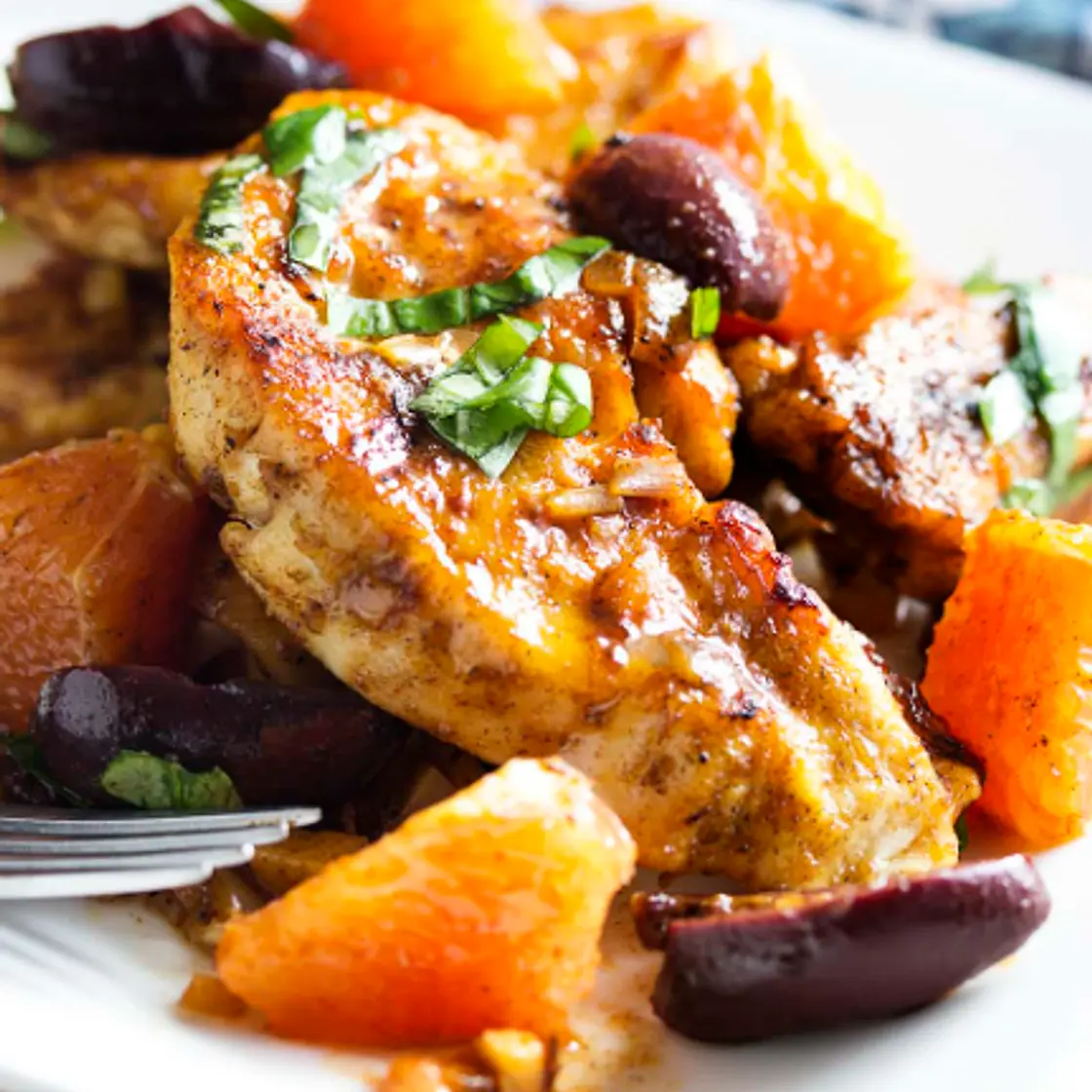 Sautéed Chicken Cutlets with Olive-Orange Sauce (Complete Med. Test Kitchen p. 291)
