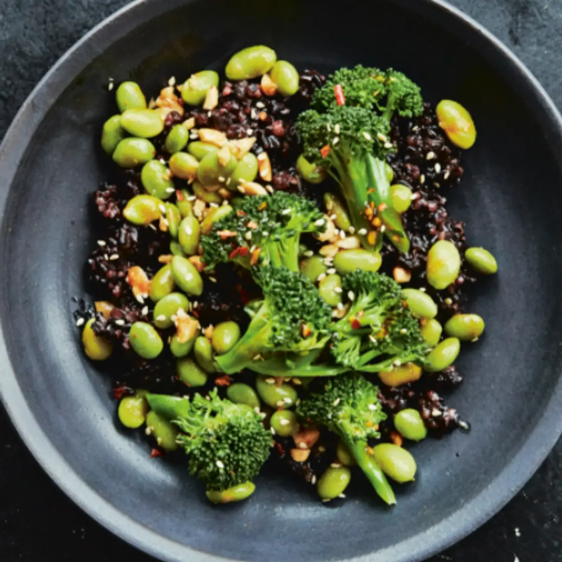 General Tso's Broccoli Bowl with Black Rice and Edamame